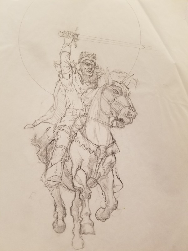 The Dragon Princess Sketch, Evil King Raising Sword by John Alvin, Image 1.