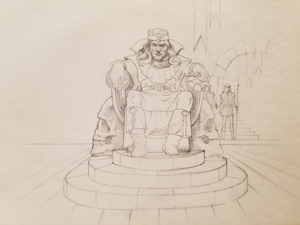 The Dragon Princess Sketch, Evil King on Throne, Guard to Right, Concept for Color Comp by John Alvin, Image 1.