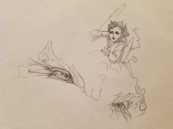 The Dragon Princess Sketch, Girl Riding Dragon, Close Up by John Alvin, Image 1.