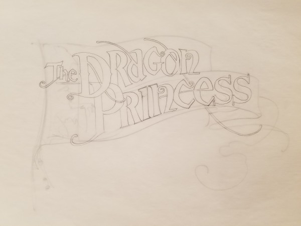 The Dragon Princess Sketch, Title Over Flag, Two Pieces Overlaid by John Alvin, Image 1.