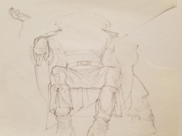 The Dragon Princess Sketch, Evil King on Throne, Rough Headless Sketch by John Alvin, Image 1.