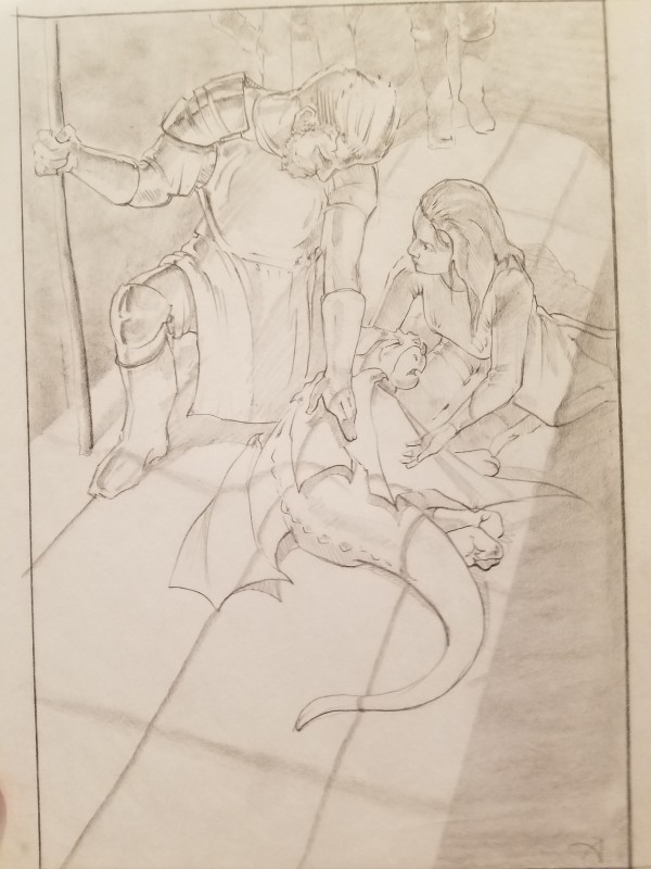The Dragon Princess Sketch, Wounded Baby Dragon by John Alvin, Image 1.