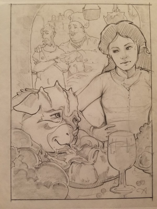 The Dragon Princess Sketch, Baby Dragon Scolded By Girl by John Alvin, Image 1.