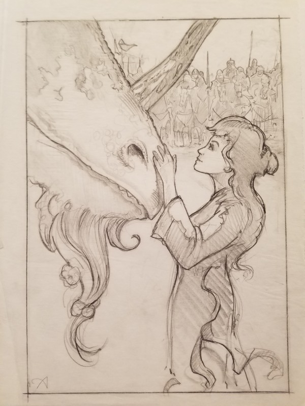 The Dragon Princess Sketch, Girl Holding Dragon's Nose