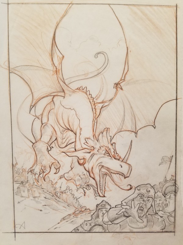 The Dragon Princess Sketch, Dragon in Red Pencil by John Alvin, Image 1.
