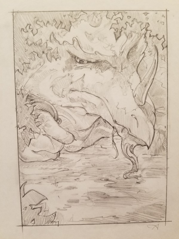 The Dragon Princess Sketch, Dragon Head Resting in Forest by John Alvin, Image 1.
