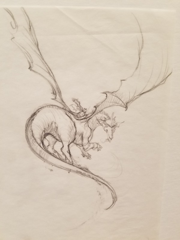 The Dragon Princess Sketch, Girl Riding Dragon, 3 pieces