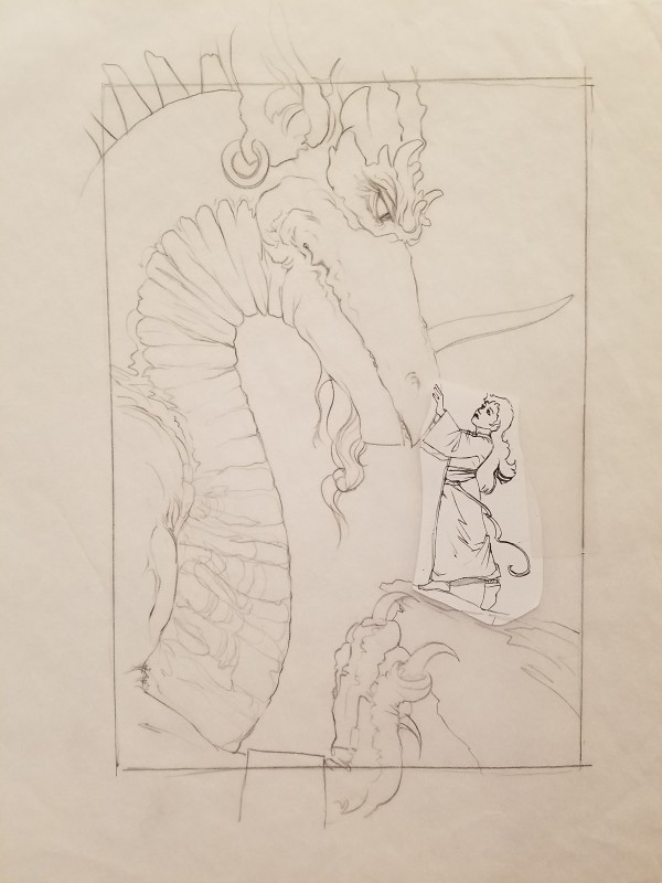 The Dragon Princess Sketch, Girl Holding Dragon's Nose by John Alvin, Image 1.