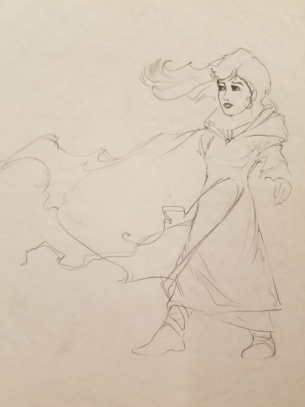 The Dragon Princess Sketch, Girl With Tattered Cape by John Alvin, Image 1.