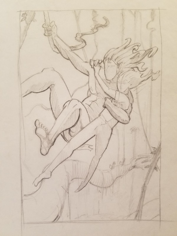 Tarzan Swinging With Jane, Faces Not Detailed