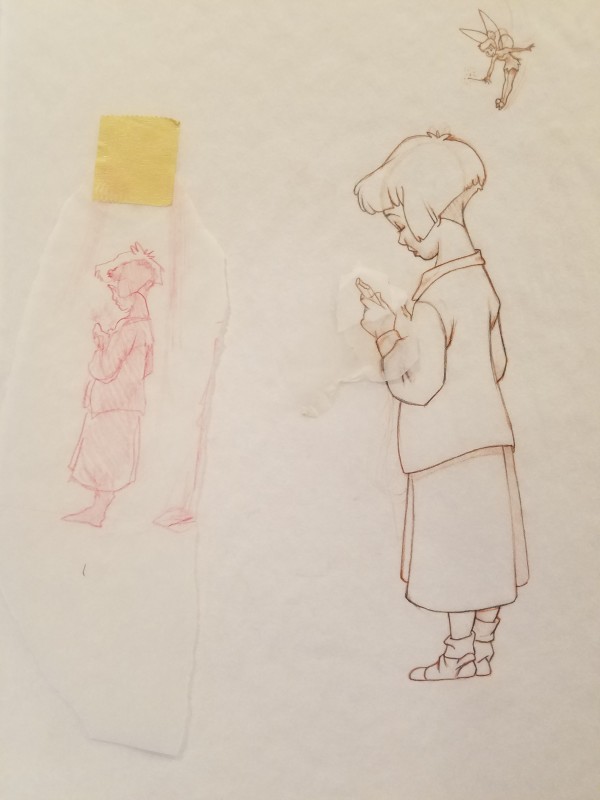 Peter Pan Poster Concept Art, Jane w/Red Pencil Sketch