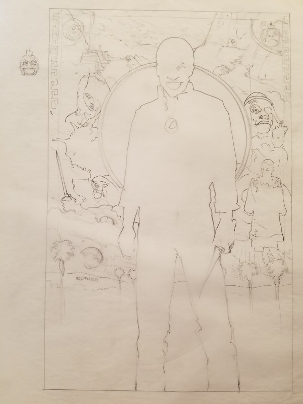 The Golden Child Poster Concept, Outline Sketch of Chandler by John Alvin, Image 1.