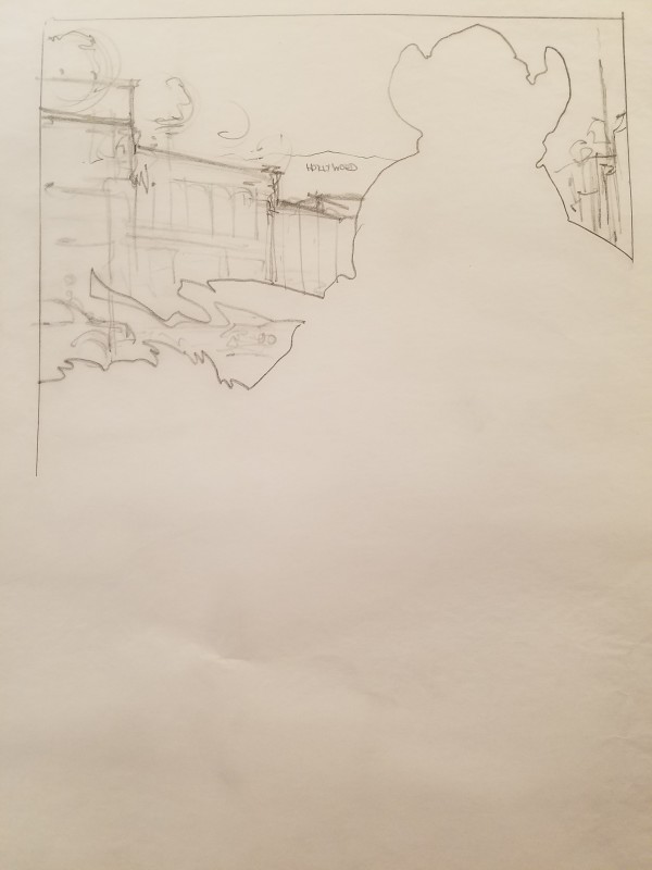 The Golden Child Poster Concept, Outline Chandler as a Cowboy Riding Through a Hollywood Set by John Alvin, Image 1.