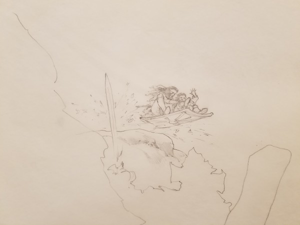 Willow Poster Concept, Main Cast Riding on Tower Shield Over Cliff