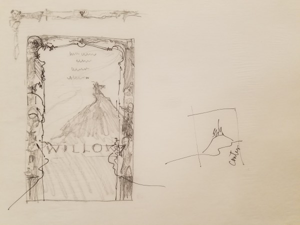 Willow Poster Concept, Layout Sketch, notes in ink