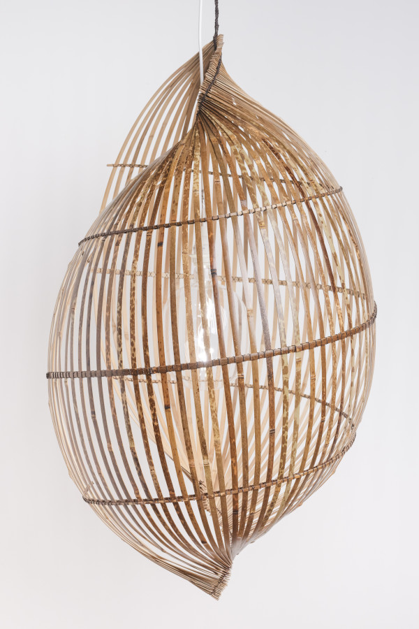 Single shell sculptural lamp, style 2 (wider bamboo strips) by Charissa