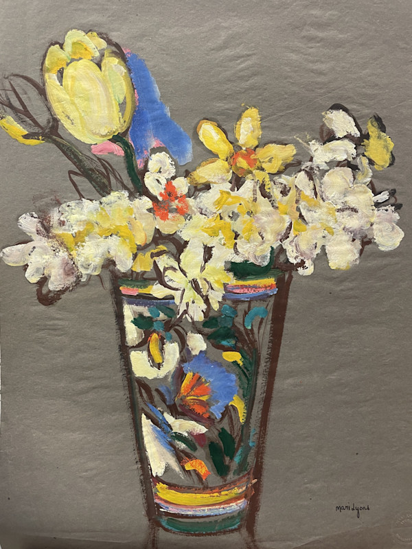 Yellow Bouquet in colored Vase by Mari Lyons