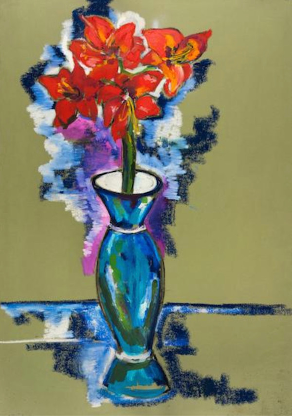 Poinsettia in Blue Vase by Mari Lyons
