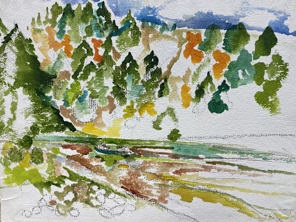 Ristigouche Canoe Upstream by Mari Lyons