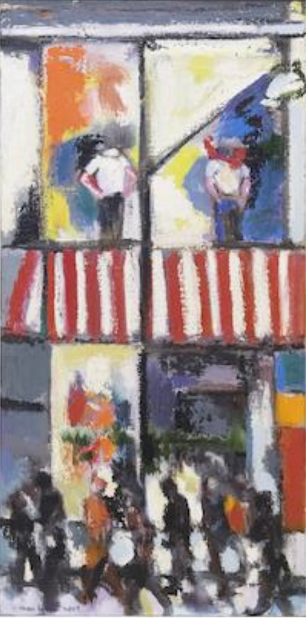 71. Sidewalk with Striped Awning by Mari Lyons