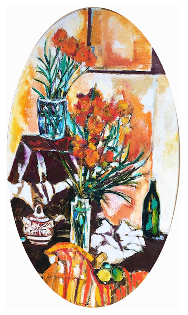 92. Orange Cosmos Oval by Mari Lyons