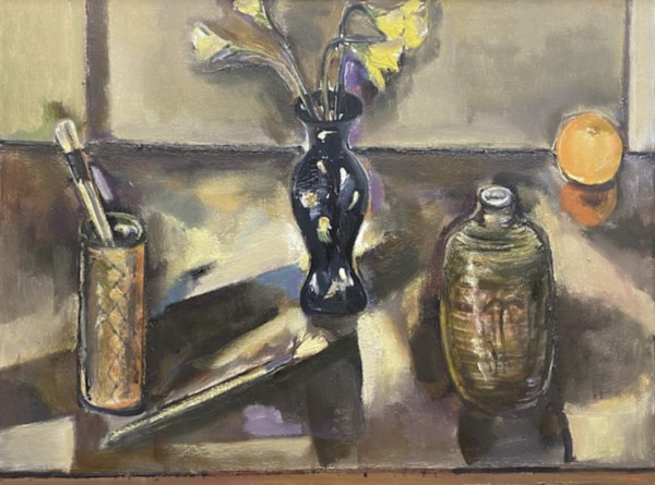 93. Black Vase Daffodils and Orange by Mari Lyons
