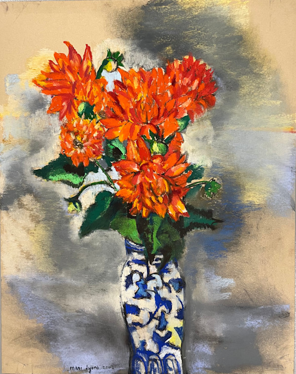 Orange Flowers in Vase by Mari Lyons