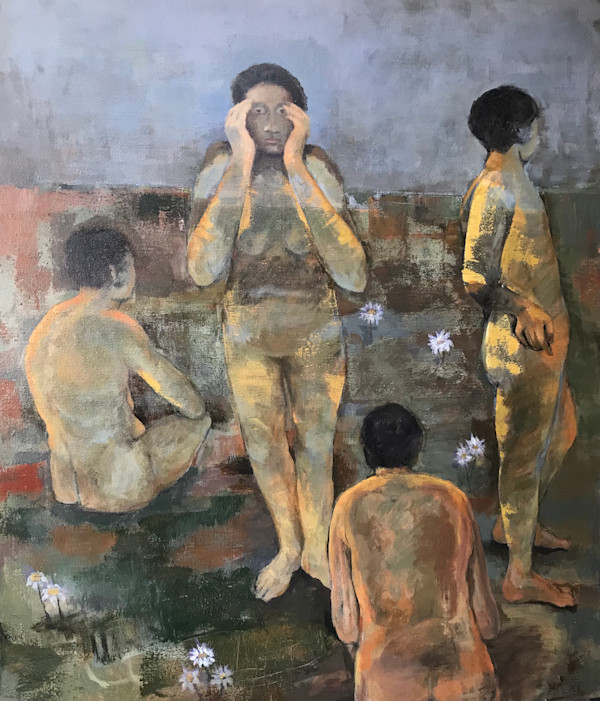 Four Figures & White Flowers by Salwa Rashad