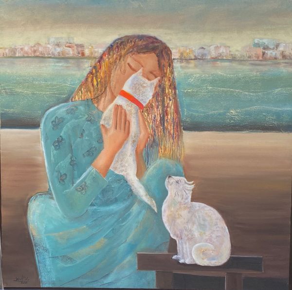 Girls and Cat by Randa Ismail