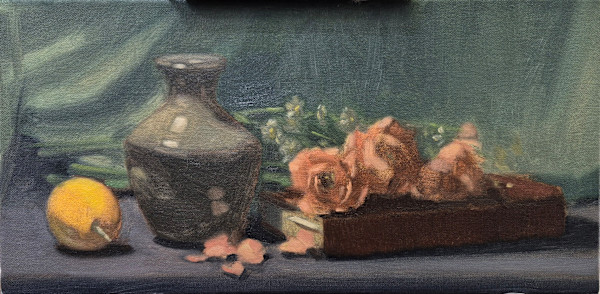 Ranunculas with Vase and Lemon by Curtis Green, Image 1.