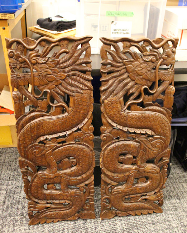 Two Carved Wood Panels with  Dragons, Thailand, Image 1.