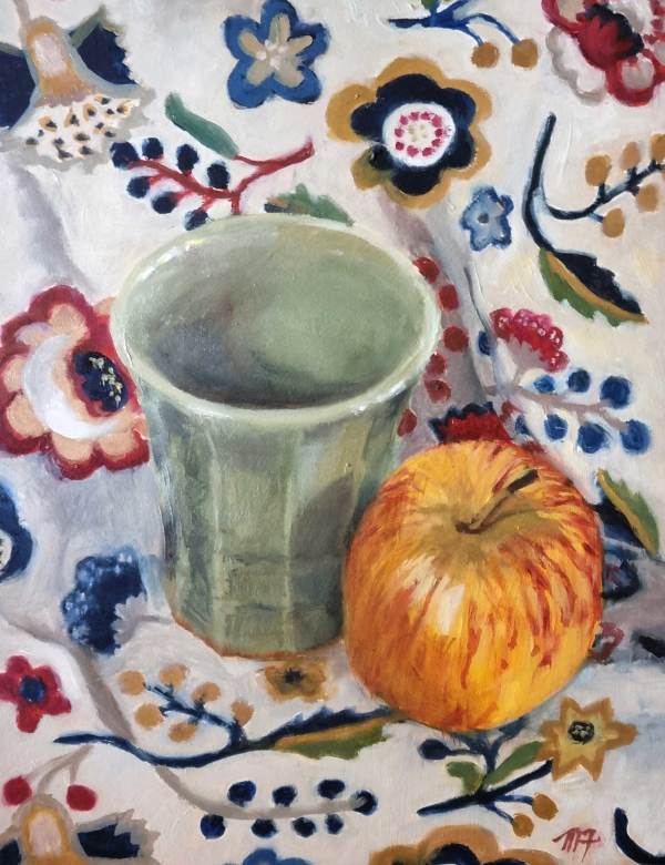 Celadon Cup and Apple by Miranda Free