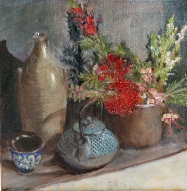 Garden Flowers and Teapot by Miranda Free
