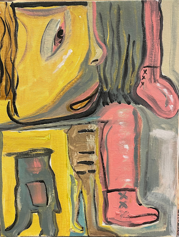 Self with pink feet by Saundra Fleming