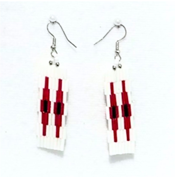 Navajo Brickstitch Earrings - White & Red by Denise L. Emerson, Image 1.