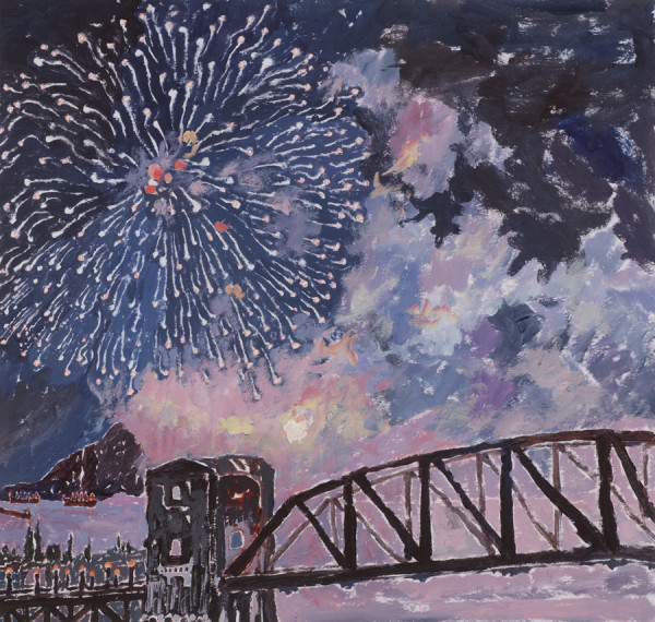 Nocturne - Burrard Bridge with Fireworks by David Haughton