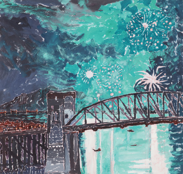 Nocturne - Burrard Bridge with Fireworks I by David Haughton