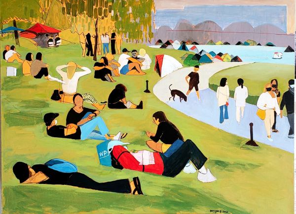 Sunday Evening at Echo Lake, LA - While Tents Around by Gang (Grant) Peng