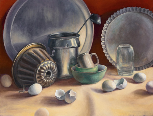 Kitchen Things with Pudding Pot and Eggs by Kathy Roseth