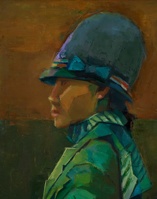 Profile with Striped Scarf by Xin Lu