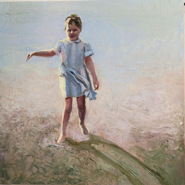Child on a windy beach by Kathy Roseth