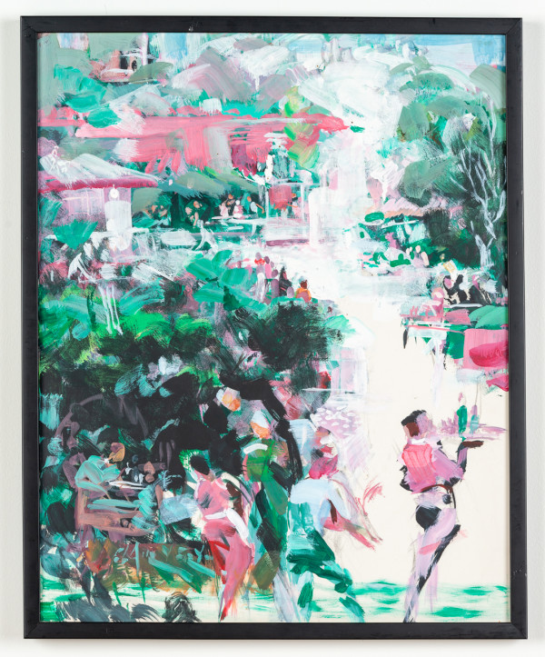 Untitled (Pink and Green Outdoor Cafe Scene) by Clair V Fry
