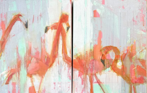 Abstracted Flamingos by kathleen broaderick