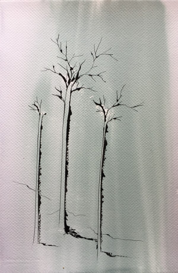 Skinny trees with green by Kirsten Johnston