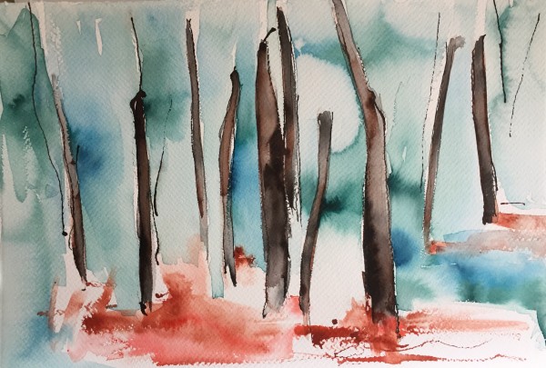 Forest -blue and red by Kirsten Johnston