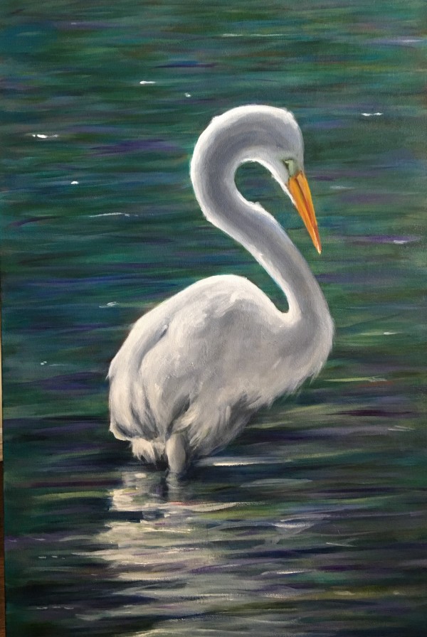 White Egret on Black Bayou by Adena  Helm Art