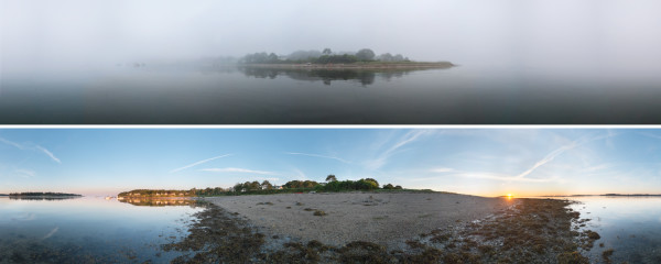 SandyPoint at High Tide in Fog and Low Tide at Sunrise by Richard  Hackel