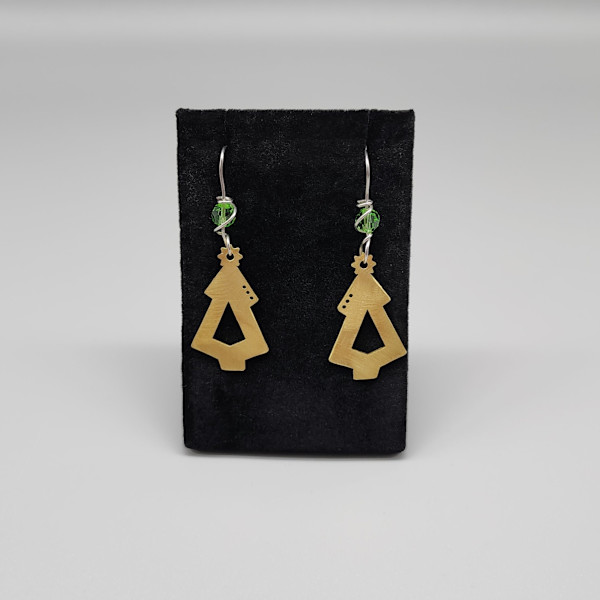 earrings - xmas tree - brass by Angela Ridgway