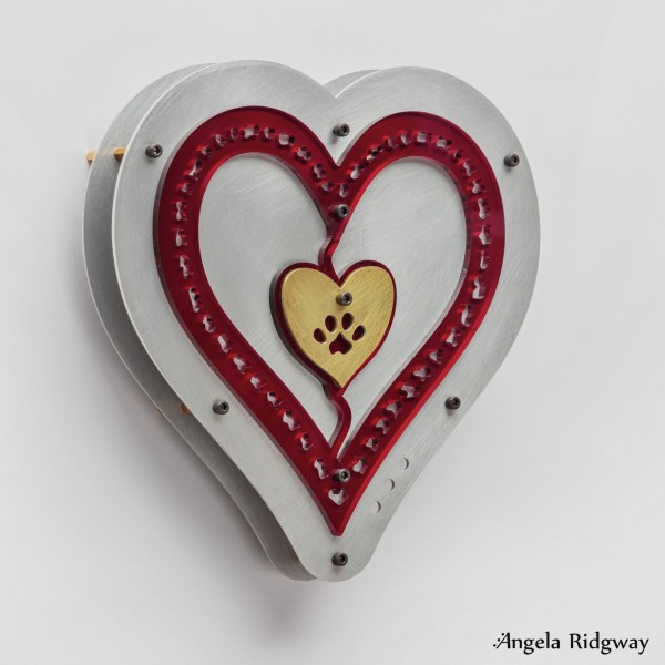 your heart in mine (brass paw-red acrylic) by Angela Ridgway