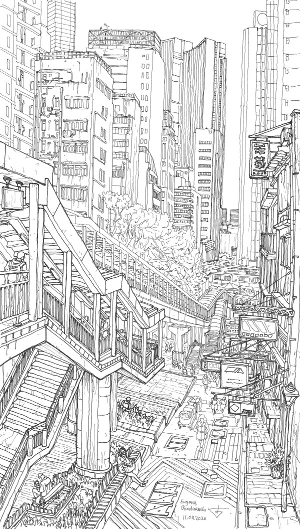 Hong Kong Central Escalator by Evgeny Bondarenko